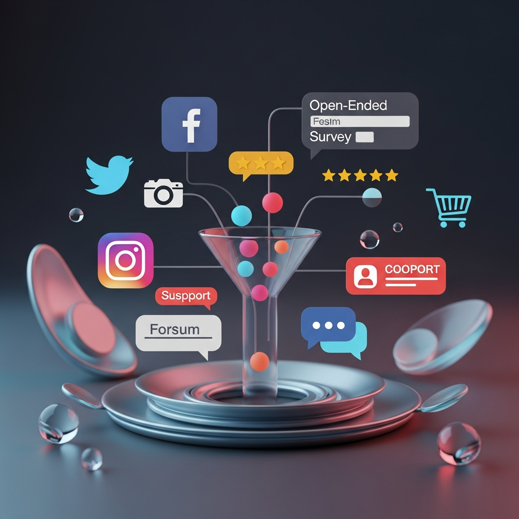 An illustration of diverse data sources feeding into sentiment analysis